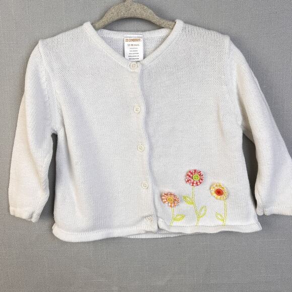 Gymboree Button Front Cardigan Sweater Infant 12 -18 Mos White Flowers Cotton - Picture 5 of 5